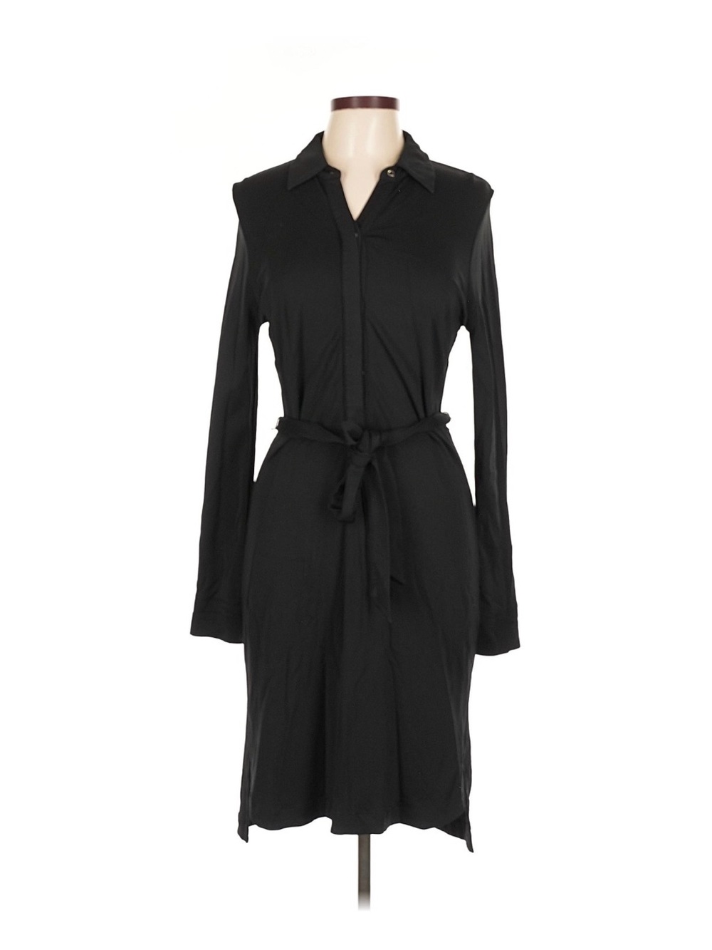 Ann Taylor Black Shirt Dress with Self-Tie Waist